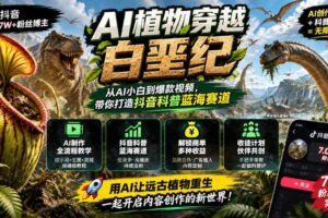 抖音7W粉丝博主的AI植物穿越白垩纪教学,抖音科普蓝海赛道,解锁商单收徒伙伴计划等多种收益