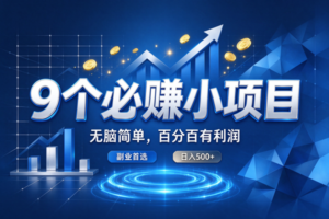 (20868期)9个必赚的小项目,超级无脑简单,百分百赚米的,副业首选,日收500+