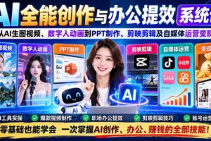 (20885期)AI全能创作与办公提效系统课:从AI生图视频、数字人动画到PPT制作、剪映剪辑及自媒体运营变现