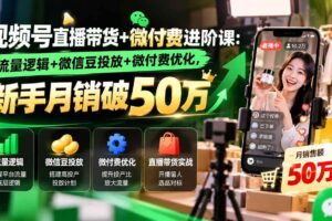 (20886期)视频号直播带货+微付费进阶课-更新1010:流量逻辑+微信豆投放+微付费优化,新手月销破50万