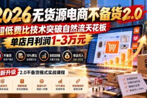 (20896期)2026无货源电商不备货2.0【更新1010】:超低费比技术突破自然流天花板,单店月利润1-3万元