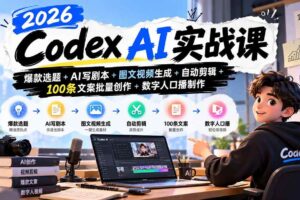 （20899期）2026Codex AI实战课：爆款选题+AI写剧本+图文视频生成+自动剪辑+100条文案批量创作+数字人口播制作