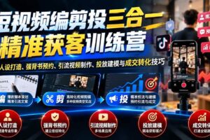 （20910期）短视频编剪投三合一精准获客训练营：掌握人设打造、强背书预约、引流视频制作、投放建模与成交转化技巧