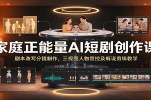 家庭正能量AI短剧创作课:剧本改写分镜制作,三视图人物管控及解说剪辑教学