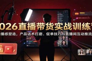 2026直播带货实战训练营：主播播感塑造，产品话术打磨、促单技巧与直播间互动推流教学