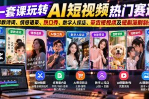 (20964期)一套课玩转AI短视频热门赛道:早教诗词、情感语录、脱口秀、数字人探店、带货短视频及短剧漫剧制作 复制标题