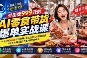 （20994期）外面卖999元的AI零食带货爆单实战课｜一分钟卖67单玩法拆解+食品选品+AI开箱视频+超市抢购+混剪去重+自然流转化
