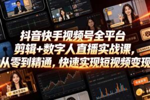 抖音快手视频号全平台剪辑+数字人直播实战课,从零到精通,快速实现短视频变现(更新2026年10月)