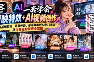 （20999期）一套学会剪映特效+AI视频创作：从基础剪辑、隐身分身、悬浮魔术到AI热门赛道及抖音涨粉带货全流程
