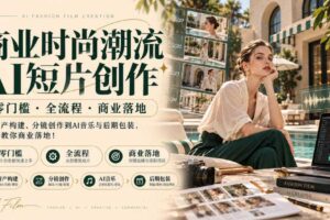 商业时尚潮流AI短片创作|零门槛・全流程・商业落地,从资产构建、分镜创作到AI音乐与后期包装,直接教你商业落地!