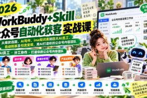 2026WorkBuddy+Skill公众号自动化获客实战课，从爆款选题、AI写作、ima知识库到四大AI员工、自动排版及引流变现，用AI打造你的公众号内容团队