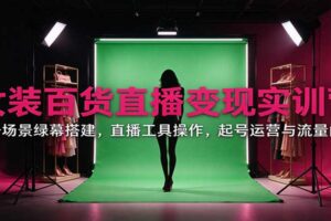 女装百货直播变现实训营:账号场景绿幕搭建,直播工具操作,起号运营与流量问题