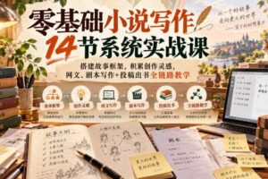零基础小说写作14节系统实战课，搭建故事框架，积累创作灵感，网文、剧本写作+投稿出书全链路教学