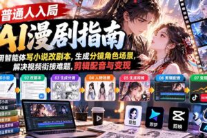 （21033期）【无水印】普通人入局AI漫剧指南：用智能体写小说改剧本，生成分镜角色场景，解决视频衔接难题，剪辑配音与变现