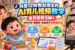 抖音12W粉丝博主的AI育儿视频教学，单月涨粉5W+，伙伴计划+接商单+收徒等多种变现方式
