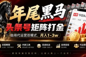 【年尾黑马】头条号矩阵打金,自用代运营双模式,月入1-3w,附全套教程及内部工具【揭秘】