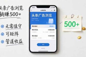 (21047期)头条广告浏览躺赚500+无需值守,可矩阵并附有管道收益