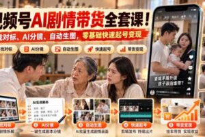 视频号AI剧情带货全套课！找对标、AI分镜、自动生图，零基础快速起号变现