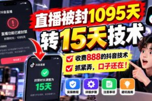 直播被封1095天转15天技术,收费888的抖音技术,抓紧弄,口子还在!