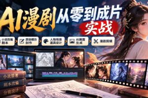 （21069期）AI漫剧从零到成片实战：小说改编剧本、原创模仿创作、人物场景道具设计、AI画面生成与漫剧剪辑