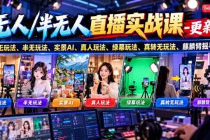 （21072期）无人/半无人直播实战课-10月20更新：纯无玩法、半无玩法、实景AI、真人玩法、绿幕玩法、真转无玩法、麒麟臂摇手等