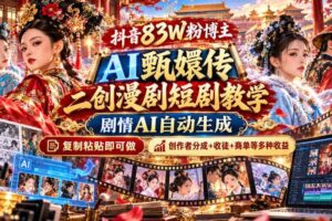 抖音83W粉博主AI甄嬛传二创漫剧短剧教学|剧情AI自动生成,复制粘贴即可做,各大平台创作者分成+收徒等多种收益