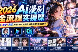 【无水印】2026 AI漫剧全流程实操课｜豆包+即梦+海螺，角色三视图、AI修图、创意场景生成实战教学
