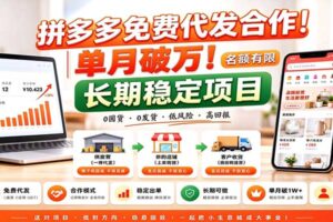 拼多多免费代发合作|单月破万!长期稳定项目,名额有限