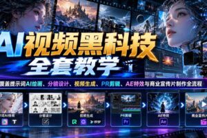 （21095期）AI视频黑科技全套教学：覆盖提示词AI绘画、分镜设计、视频生成、PR剪辑、AE特效与商业宣传片制作全流程
