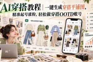 AI穿搭教程|一键生成穿搭平铺图,精准起号涨粉,轻松做穿搭OOTD账号