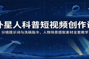 外星人科普短视频创作课:分镜提示词与洗稿指令,人物场景提取素材全套教学