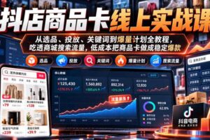 抖店商品卡线上实战课|从选品、投放、关键词到爆量计划全教程,吃透商城搜索流量,低成本把商品卡做成稳定爆款