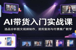 AI带货入门实战课：选品分析图文视频制作，混剪复刻与付费推广教学