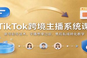TikTok跨境主播系统课:新号起号话术,平播憋单过款,售后私域转化教学