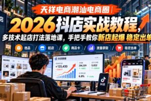 天祥电商潮汕电商圈|2026抖店实战教程,多技术起店打法落地课,手把手教你新店起爆稳定出单