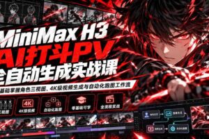MiniMax H3 AI打斗PV全自动生成实战课：零基础掌握角色三视图、4K级视频生成与自动化跑图工作流